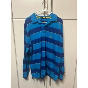Bailey's Point Mens Blue Striped Long Sleeve Polo Shirt Large Cotton Rugby Style
